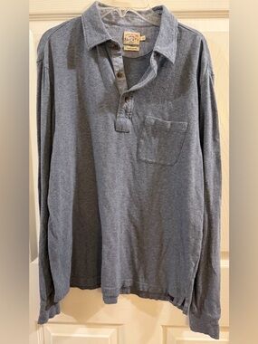 Faherty Long Sleeve Polo in Heather Blue-Gray
